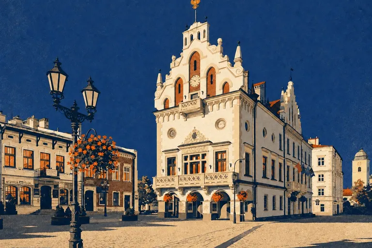 Ratusz i kamienice przy rzeszowskim Rynku w ilustracyjnym stylu Citynet