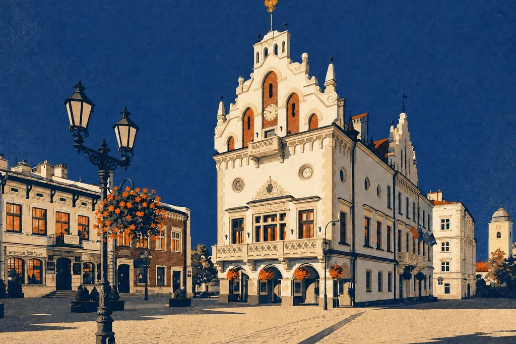Ratusz i kamienice przy rzeszowskim Rynku w ilustracyjnym stylu Citynet